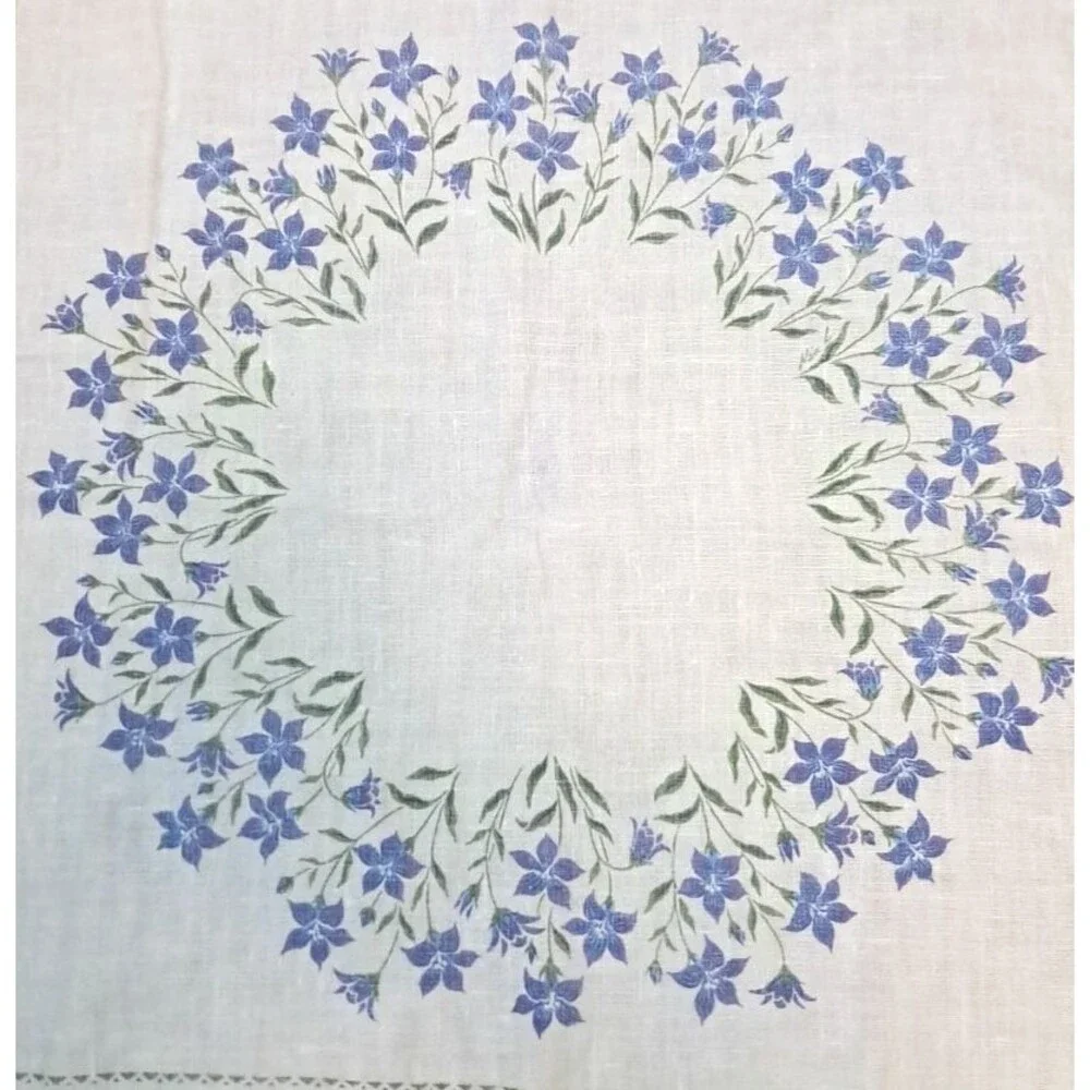 NEW Froso Handtryck Linen Centerpiece Table Cover Sweden Purple Flowers 22